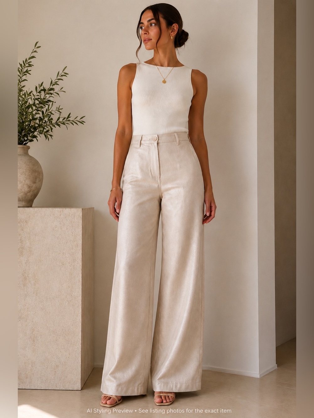 Zara NWT High Rise Wide Leg Trousers Cream Beige EU 38 US 6 33” Inseam